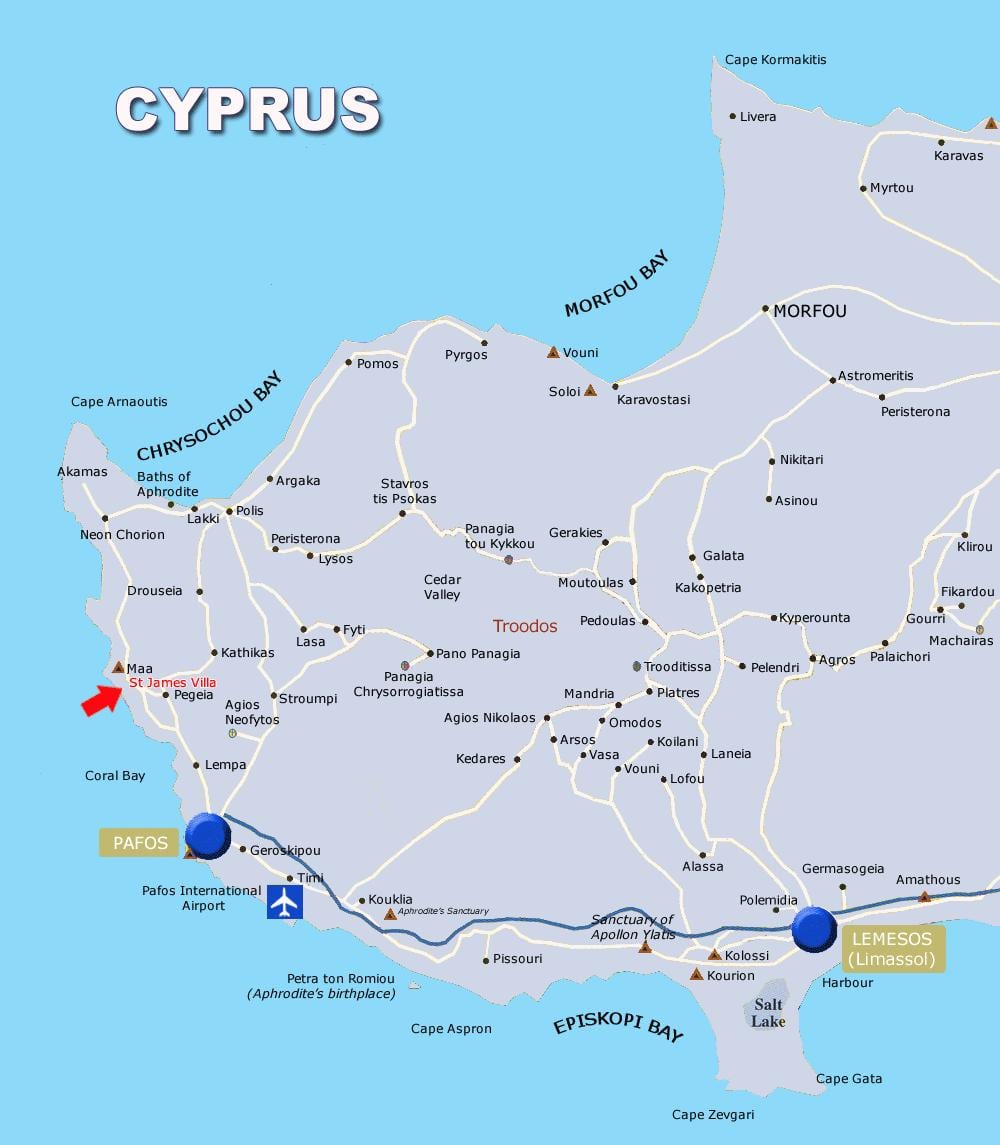 Kaart van coral bay Cyprus