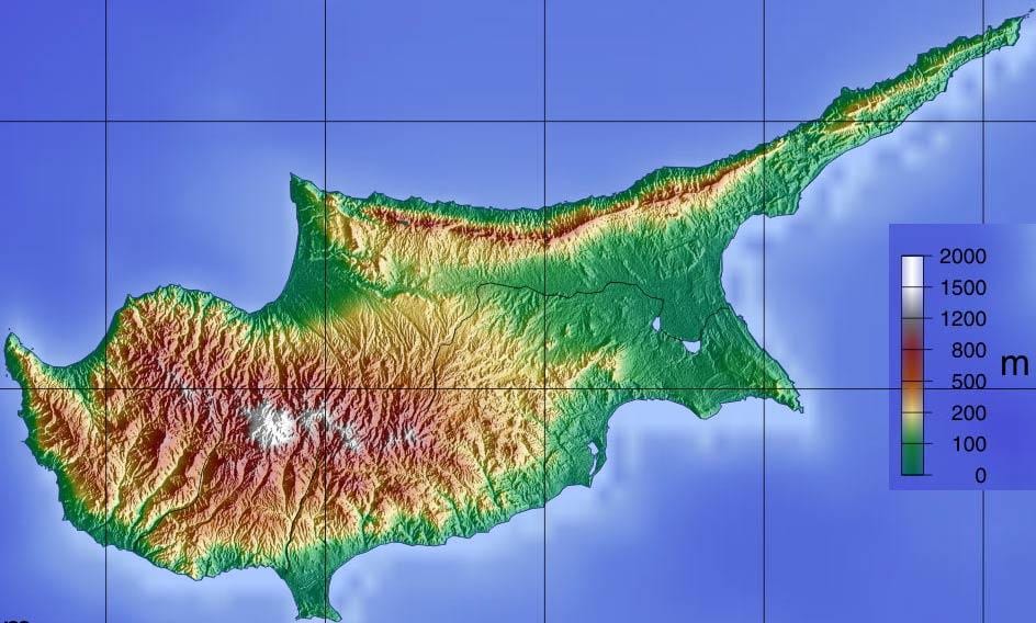 Kaart van Cyprus bergen