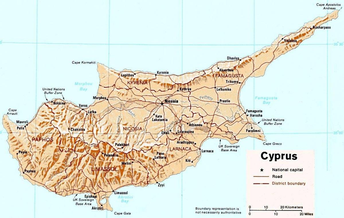 gedetailleerde kaart van het eiland Cyprus