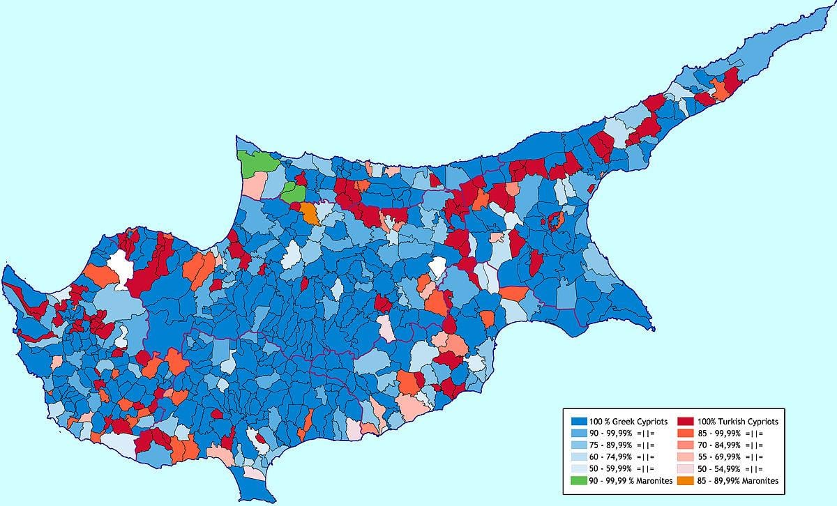 Kaart van Cyprus etnische