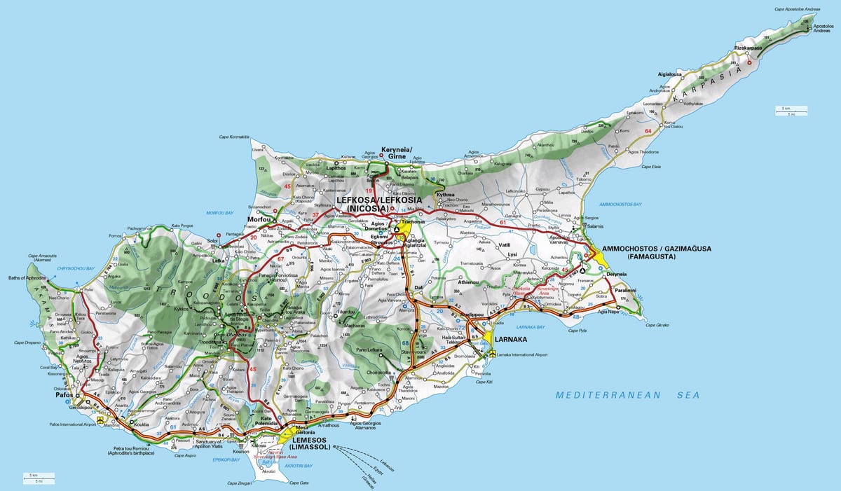 Kaart van Cyprus grensovergangen