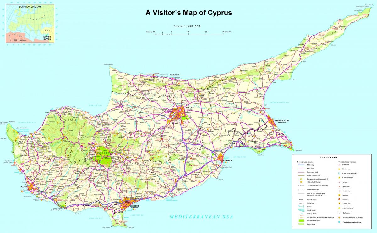 Kaart van Cyprus middellandse zee