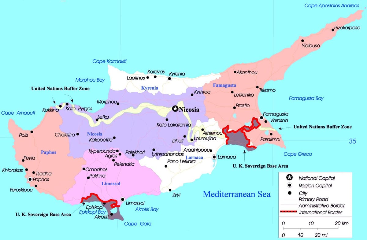 Kaart van Cyprus politieke