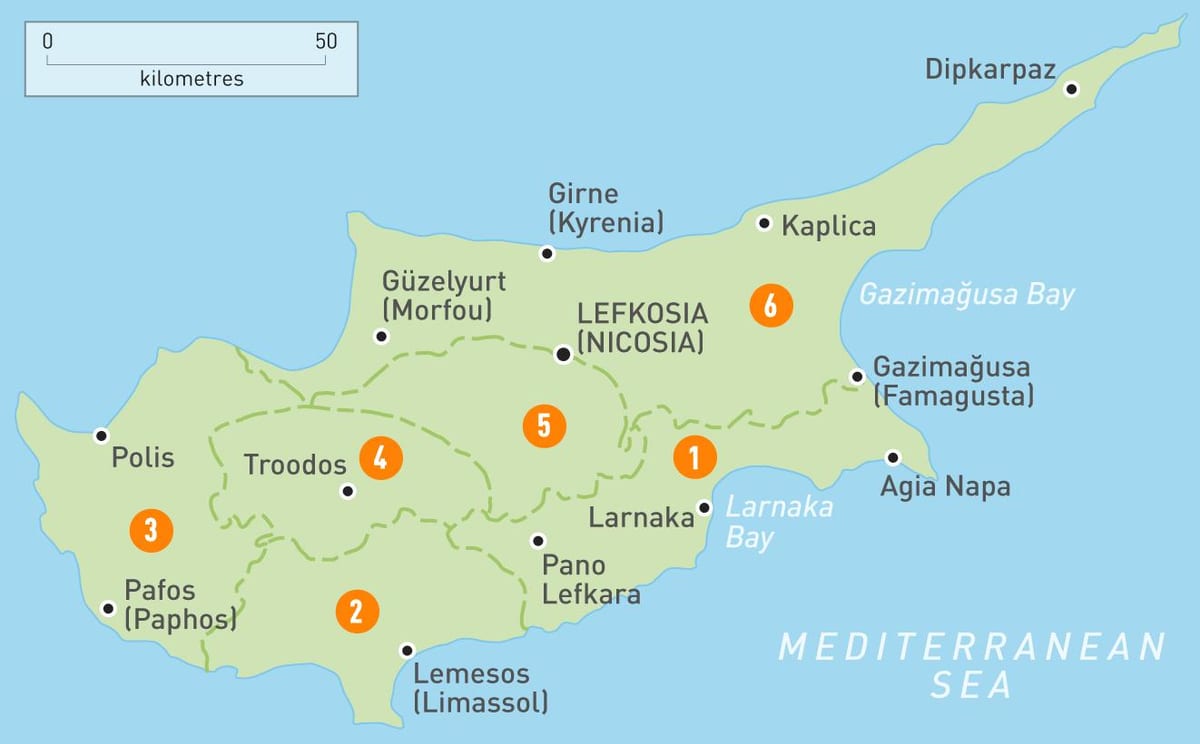 Kaart van Cyprus regio ' s