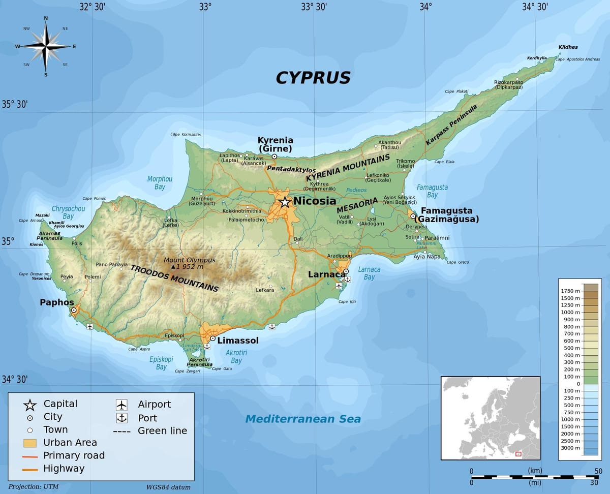 Cyprus geografische kaart
