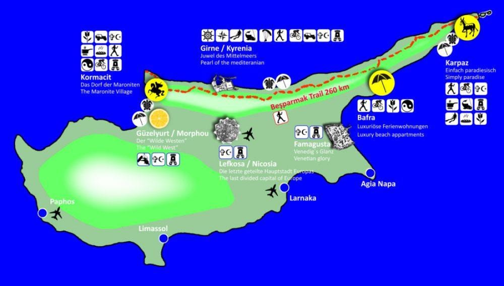 Cyprus wandelpaden kaart