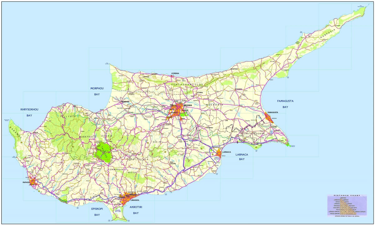 Kaart van de beste stranden in Cyprus
