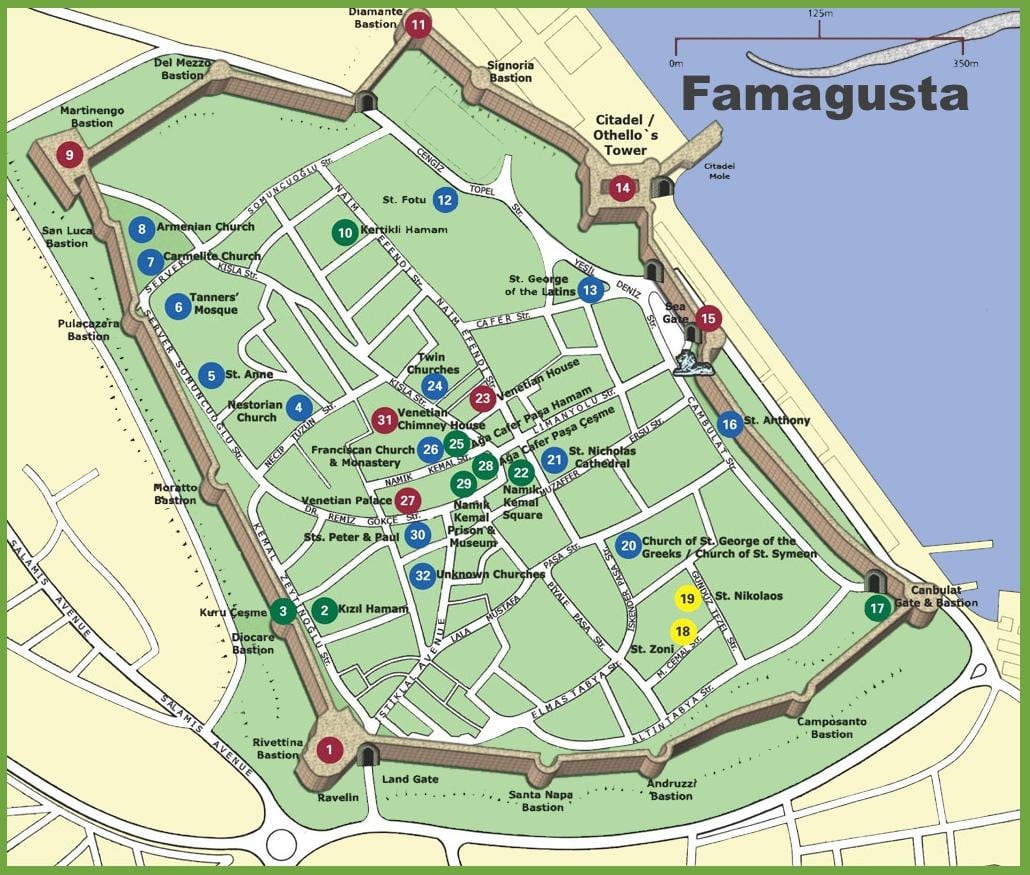 kaart van famagusta noord-Cyprus