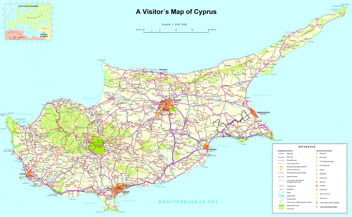 Kaart van gedetailleerde Cyprus