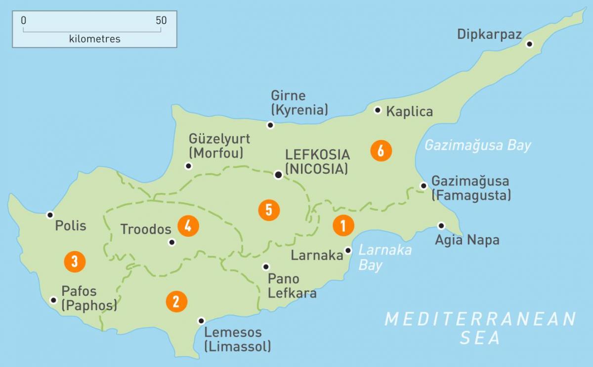 kaart van Cyprus en de omliggende gebieden