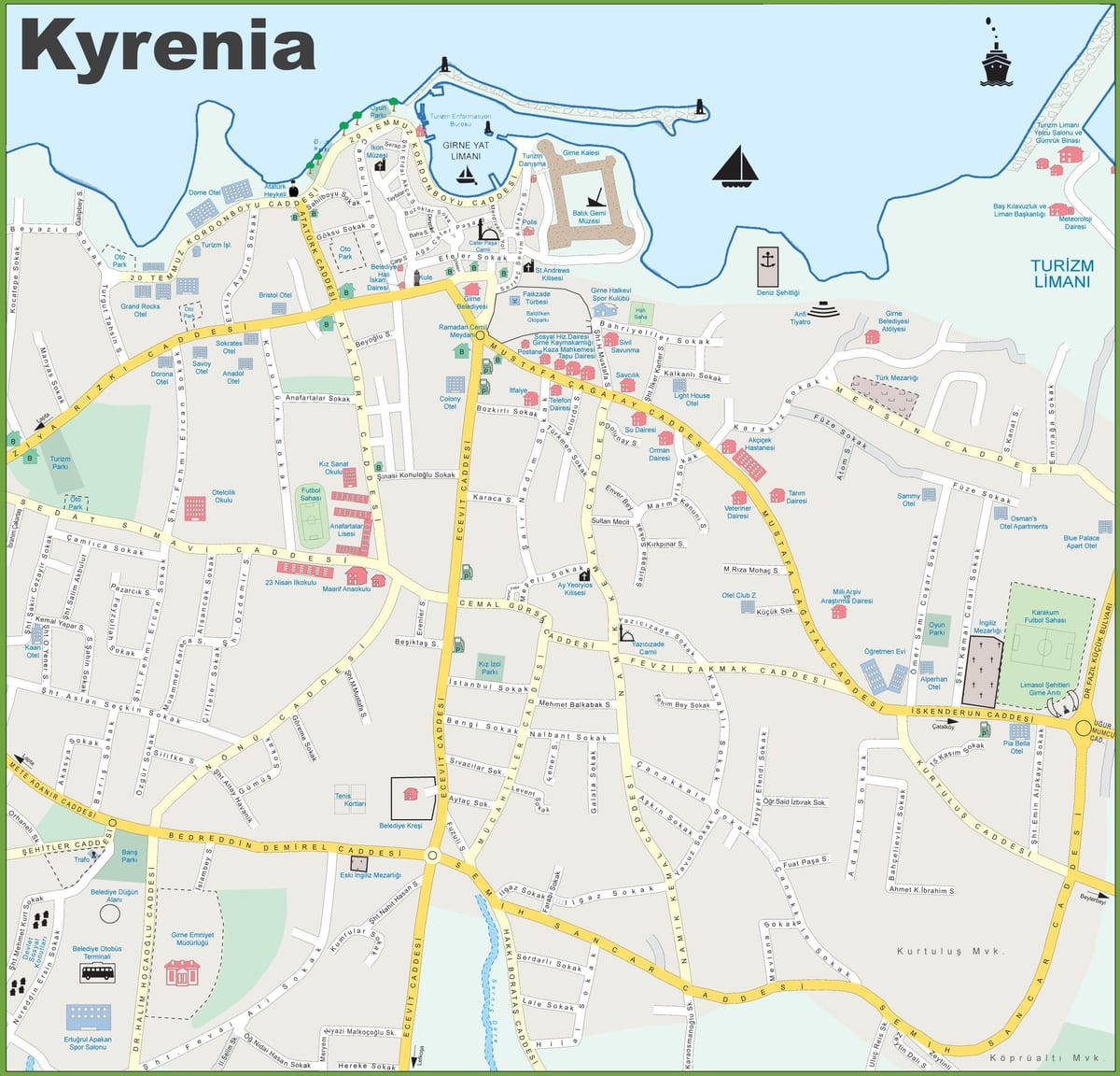 kaart van noord-Cyprus kyrenia