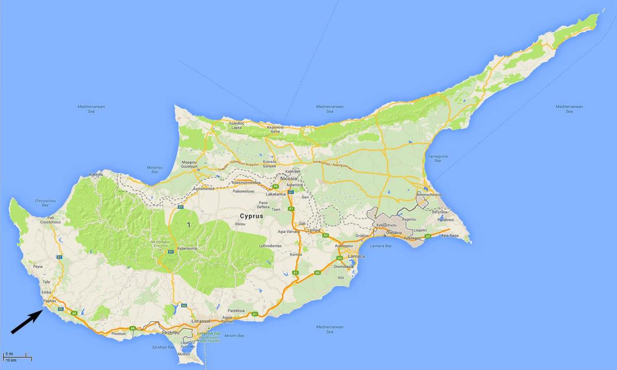 kaart van Cyprus paphos
