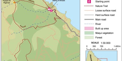 Kaart van aphrodite trail Cyprus 