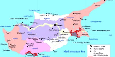 Kaart van Cyprus steden